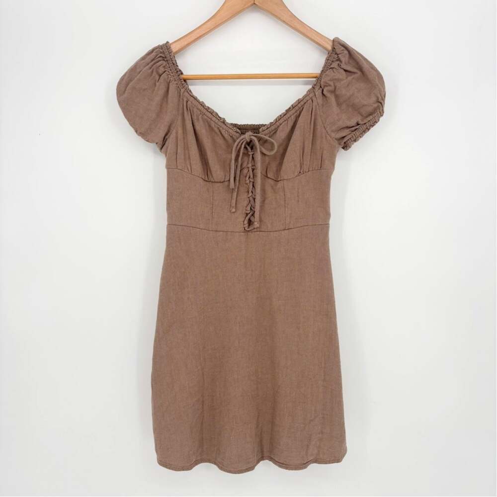 Hollister Brown Lace-Up Babydoll Mini Dress Size S